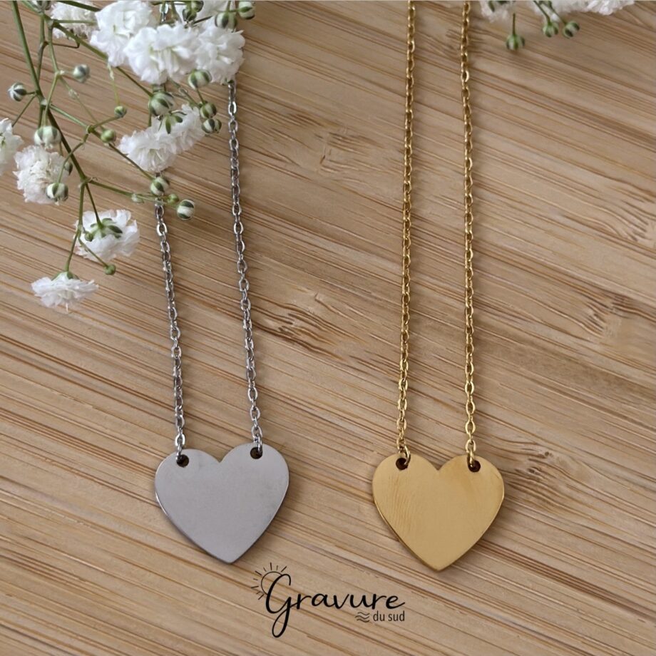 Collier Coeur à graver - Acier Inoxydable